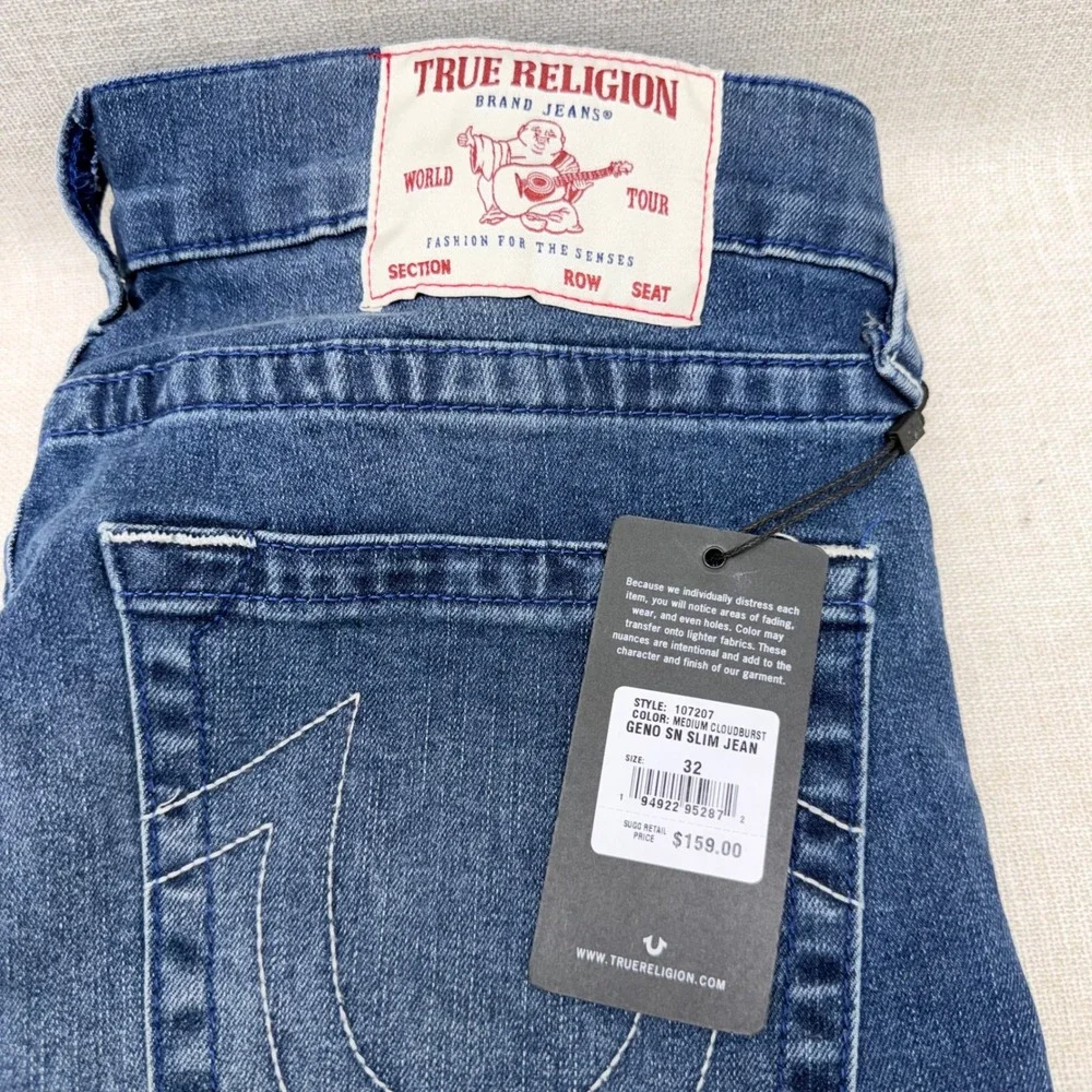 True Religion Geno Relaxed Slim Jeans Size 32 Medium Cloudburst NWT 107207